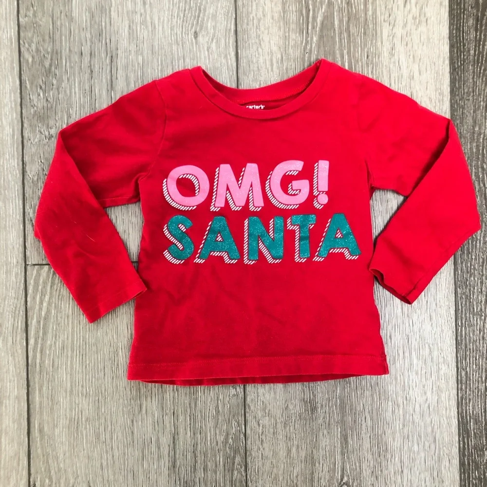 CARTERS SANTA HOLIDAY CHRISTMAS LONG SLEEVE SHIRT RED 24MO